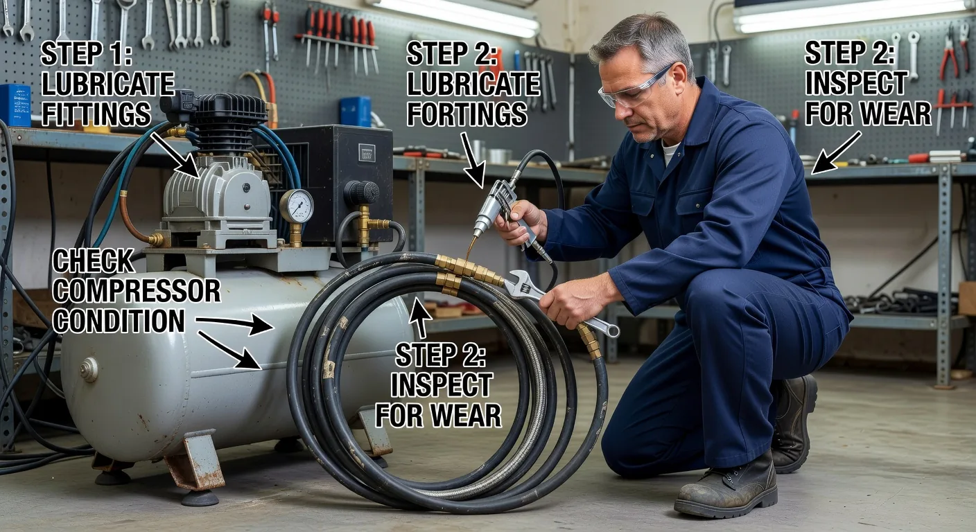 Industrial work boot maintenance and inspection process showing cleaning and care procedures